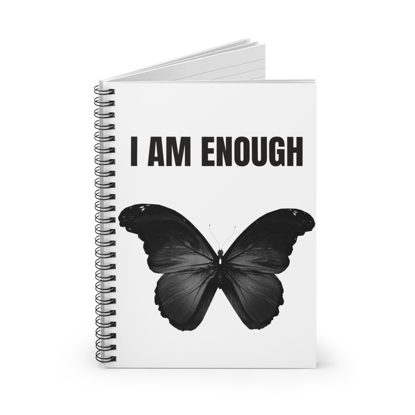 Black Butterfly I Am Enough Designed Spiral Notebook - Ruled Line 01