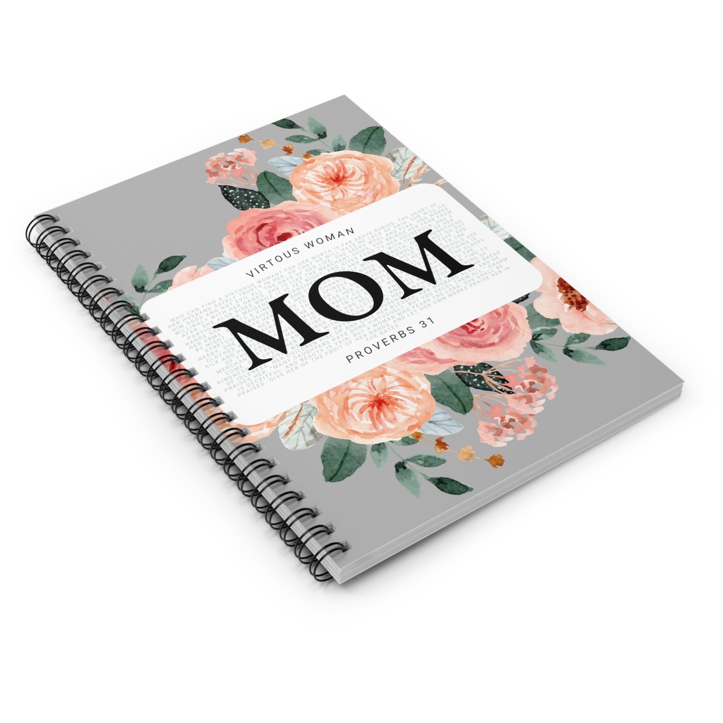 Proverbs 31 Journal - Spiral Notebook - Ruled Line - MOM - Light Grey