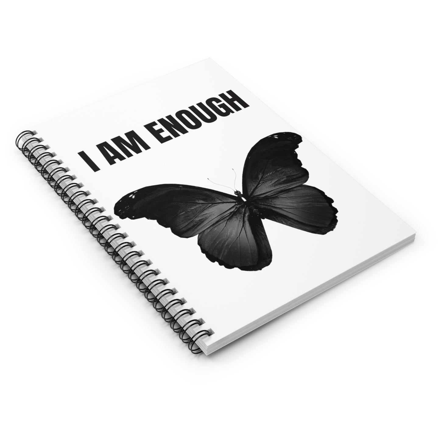 Black Butterfly I Am Enough Designed Spiral Notebook - Ruled Line 01