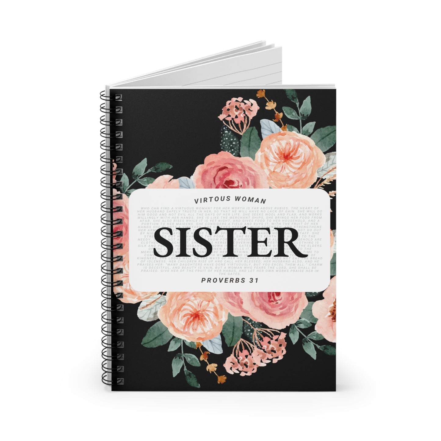 Proverbs 31 Journal - Spiral Notebook - Ruled Line - SISTER - Black